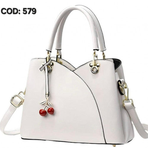CARTERA DAMA | BOLSO DE MANO BLANCO CON DIJE CEREZAS