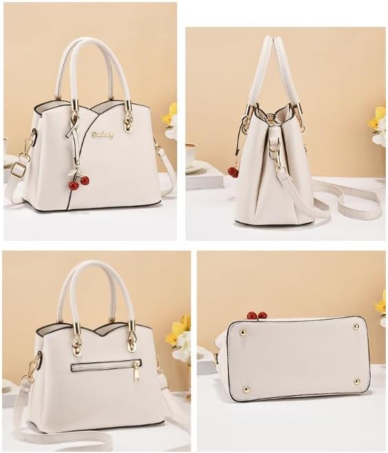 CARTERA DAMA | BOLSO DE MANO BLANCO CON DIJE CEREZAS