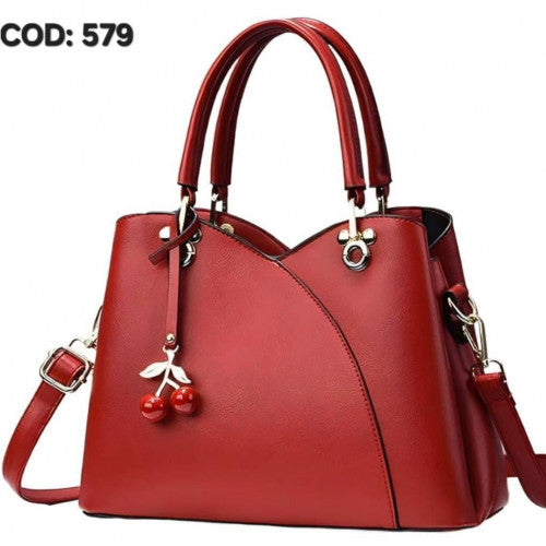 CARTERA DAMA | BOLSO DE MANO ROJO CON DIJE CEREZAS
