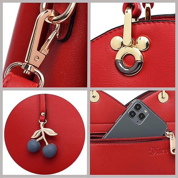CARTERA DAMA | BOLSO DE MANO ROJO CON DIJE CEREZAS