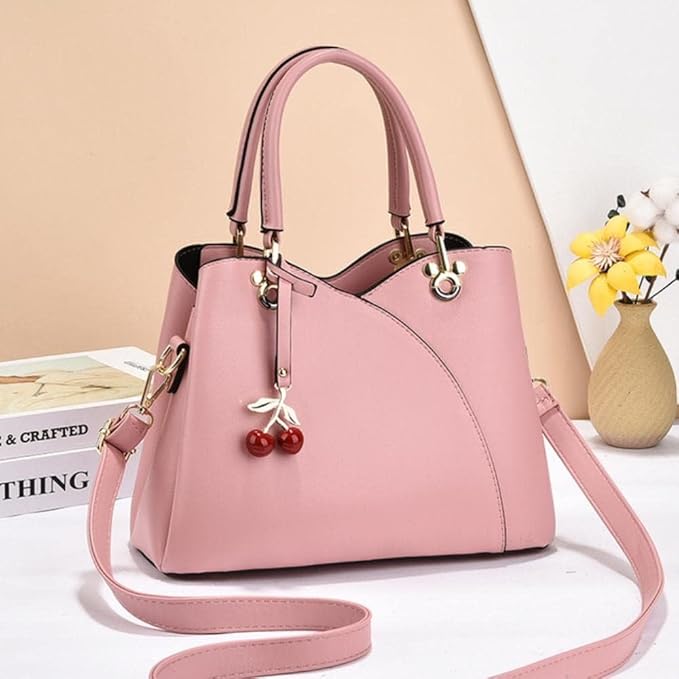 CARTERA DAMA | BOLSO DE MANO ROSADO CON DIJE CEREZAS